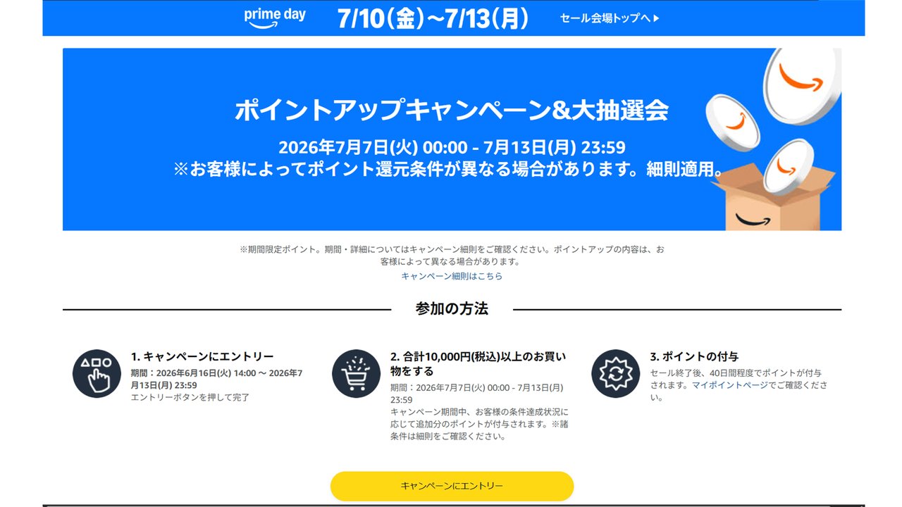 プライムデー ポイントアップキャンペーン&大抽選会