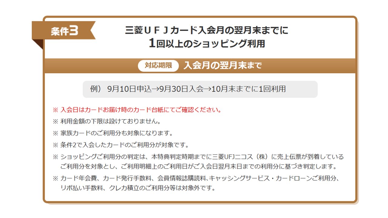 条件3 入会月の翌月末までに1回以上のショッピング利用