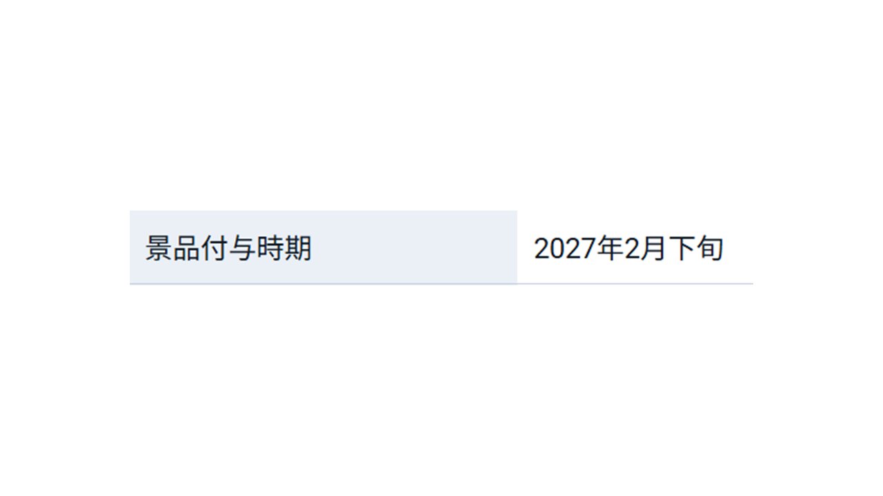 景品付与時期 2027年2月下旬