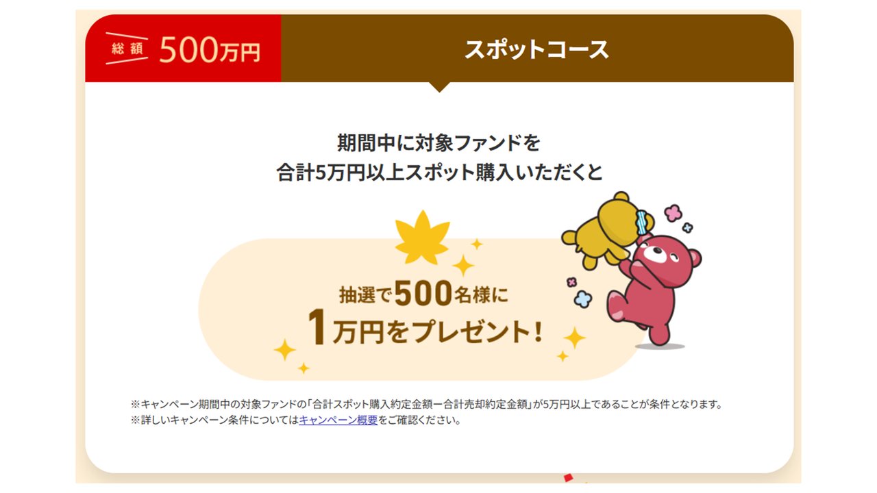 スポットコース 抽選で500名に1万円